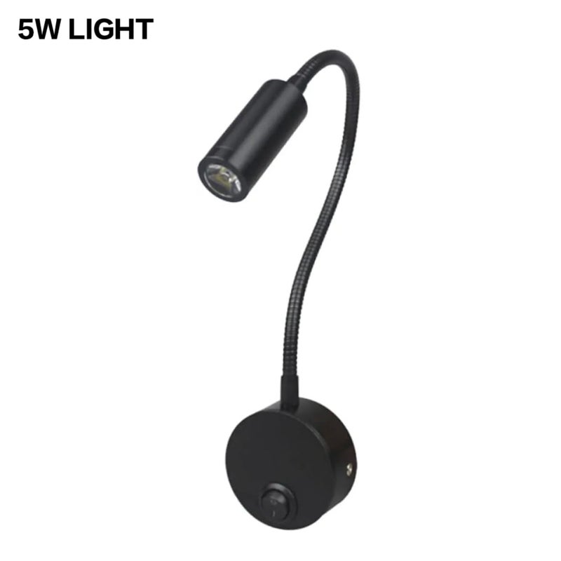 5W Aluminium Flexible Wall Reading Lights with On Off Switch Bed Lamp - Modern Gooseneck Light Bedside Lamp 360° - Warm White - Black (Pack of 1)  - Image 3