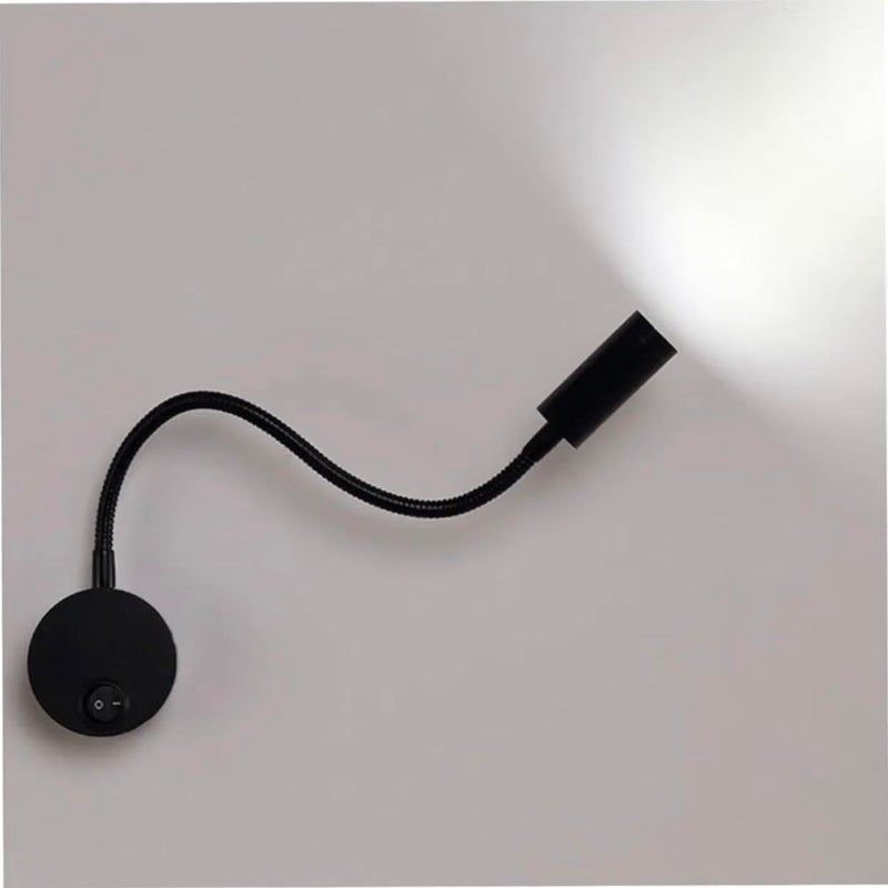 5W Aluminium Flexible Wall Reading Lights with On Off Switch Bed Lamp - Modern Gooseneck Light Bedside Lamp 360° - Warm White - Black (Pack of 1)  - Image 2
