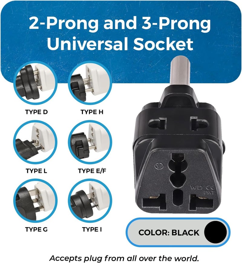OREI South Africa Power Adapter - Type M Plug Adapter Compatible with South Africa, Botswana, Namibia & More - 2 in 1 US to South Africa Power Adapter - CE Certified, RoHS Compliant 2 Pack,Black Color - Image 3