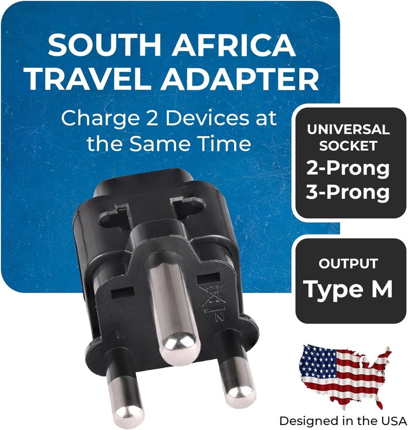 OREI South Africa Power Adapter - Type M Plug Adapter Compatible with South Africa, Botswana, Namibia & More - 2 in 1 US to South Africa Power Adapter - CE Certified, RoHS Compliant 2 Pack,Black Color - Image 2