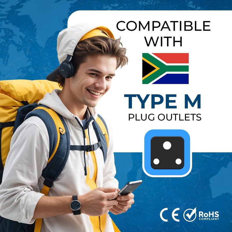 OREI South Africa Power Adapter - Type M Plug Adapter Compatible with South Africa, Botswana, Namibia & More - 2 in 1 US to South Africa Power Adapter - CE Certified, RoHS Compliant 2 Pack,Black Color - Image 5