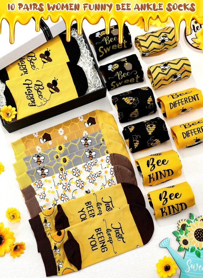Bunnycool 10 Pairs Bee Gifts for Women Funny Bee Socks Cute Cotton Crew Socks for Honeybee Lover Holiday Birthday Gifts - Image 5