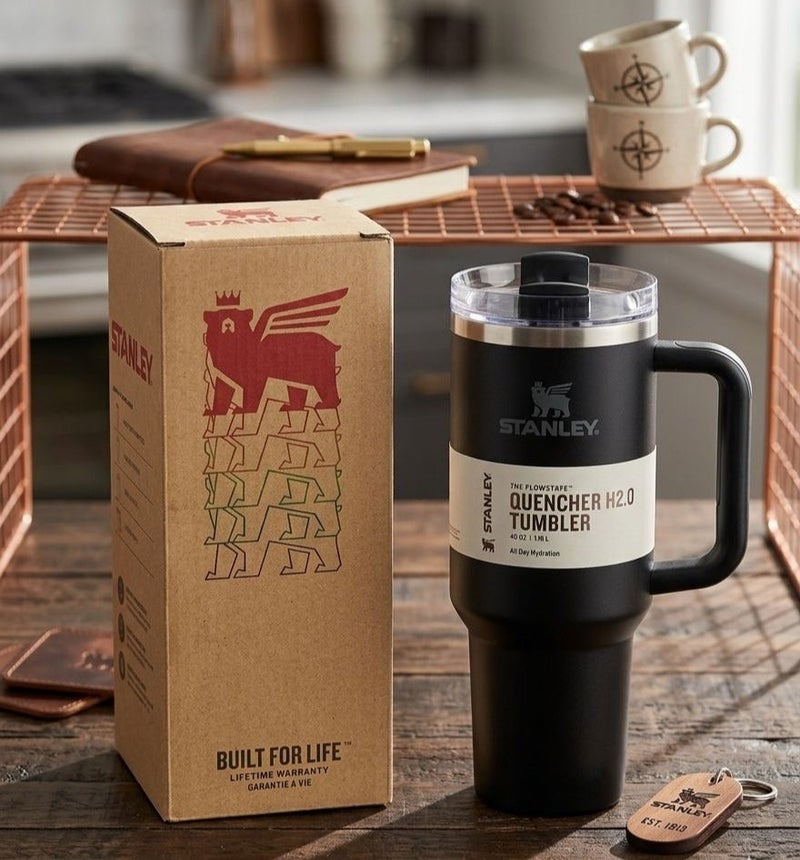 ستانلي كوب استانلس، كوب استانلس سعة 40 اونصه مع شاليموه ومقبض، كوب معزول مع غطاء كوب للسفر، كوب قهوة من الفولاذ المقاوم للصدأ  للمشروبات المثلجة الساخنة، كوب سفر بمقبض - Image 1