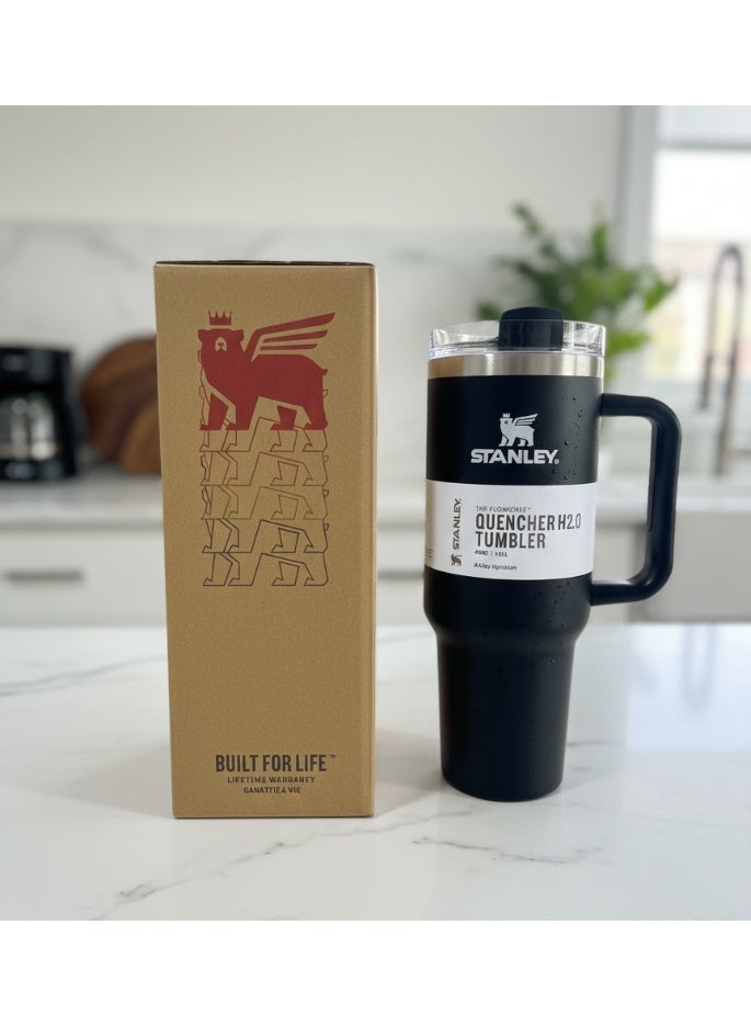 ستانلي كوب استانلس، كوب استانلس سعة 40 اونصه مع شاليموه ومقبض، كوب معزول مع غطاء كوب للسفر، كوب قهوة من الفولاذ المقاوم للصدأ  للمشروبات المثلجة الساخنة، كوب سفر بمقبض - Image 2
