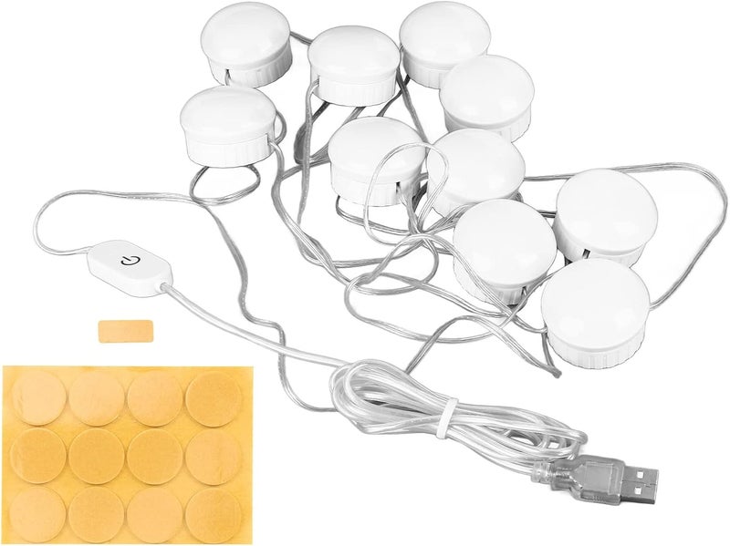 LED Mirror Light with 10 Bulbs, Makeup Mirror Light, 5 Level Brightness Adjustment Touch Switch, White Light Mirror Lamp with Retractable Cable for Dressing Room Bathroom - Image 1