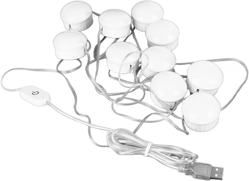 LED Mirror Light with 10 Bulbs, Makeup Mirror Light, 5 Level Brightness Adjustment Touch Switch, White Light Mirror Lamp with Retractable Cable for Dressing Room Bathroom - Image 4
