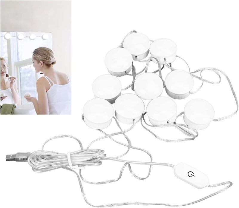 LED Mirror Light with 10 Bulbs, Makeup Mirror Light, 5 Level Brightness Adjustment Touch Switch, White Light Mirror Lamp with Retractable Cable for Dressing Room Bathroom - Image 3
