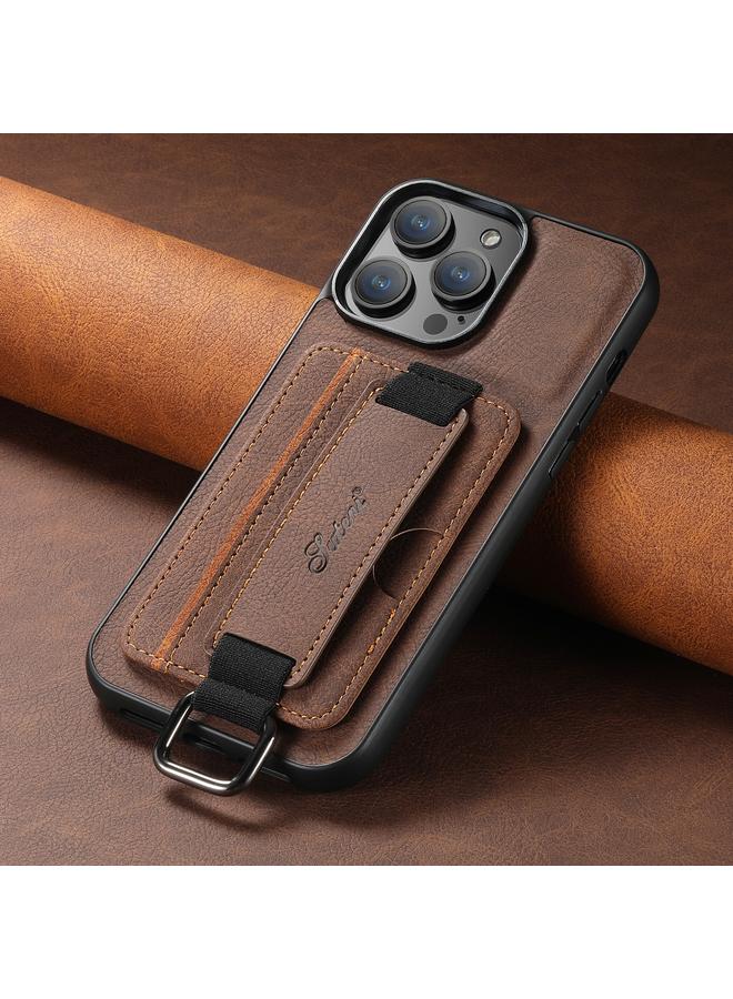 Suteni Case For iPhone 15 Pro H13 Litchi Leather Wrist Strap Wallet Back Phone Case - Image 2