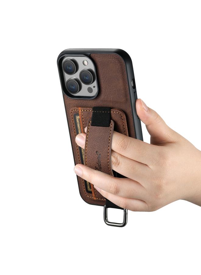 Suteni Case For iPhone 15 Pro H13 Litchi Leather Wrist Strap Wallet Back Phone Case - Image 3