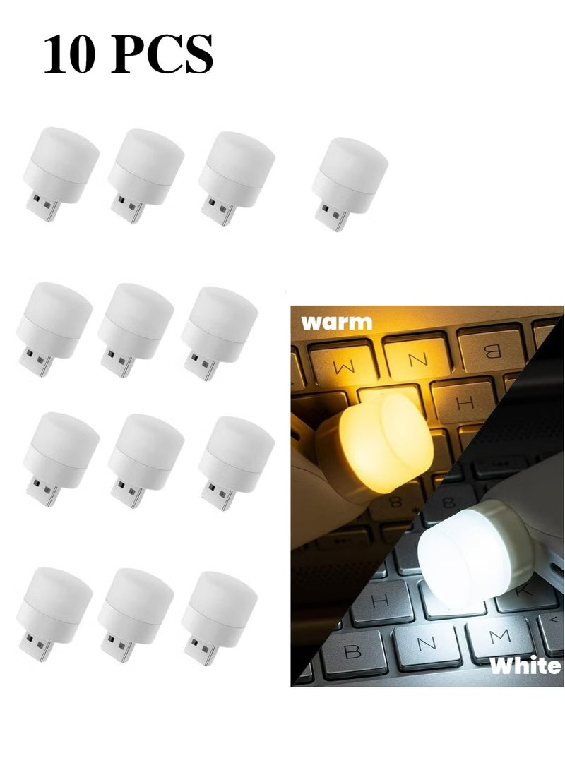 OMEVE 10pcs Mini Soft Glow USB Night Light - Eye-Care LED Reading Lamp with Ultra Portable Design, Compatible with Computer and Mobile Power,Mini LED Light for Car, Bedroom, Nursery, Bathroom(Warm+White) - Image 1