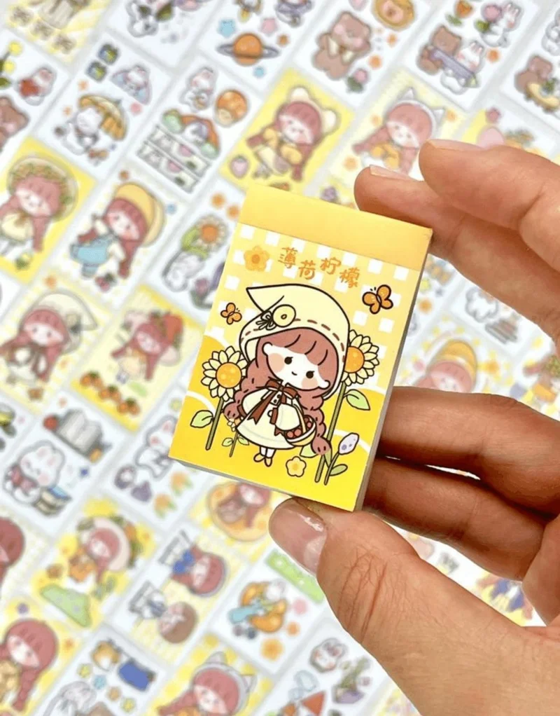كاغيت جيمي دوكان Paper Ship Shop Cute Girl in Yellow Hat 50 Sheets Mini Notebook Sticker Decal Bullet Journal Notebook Decoration