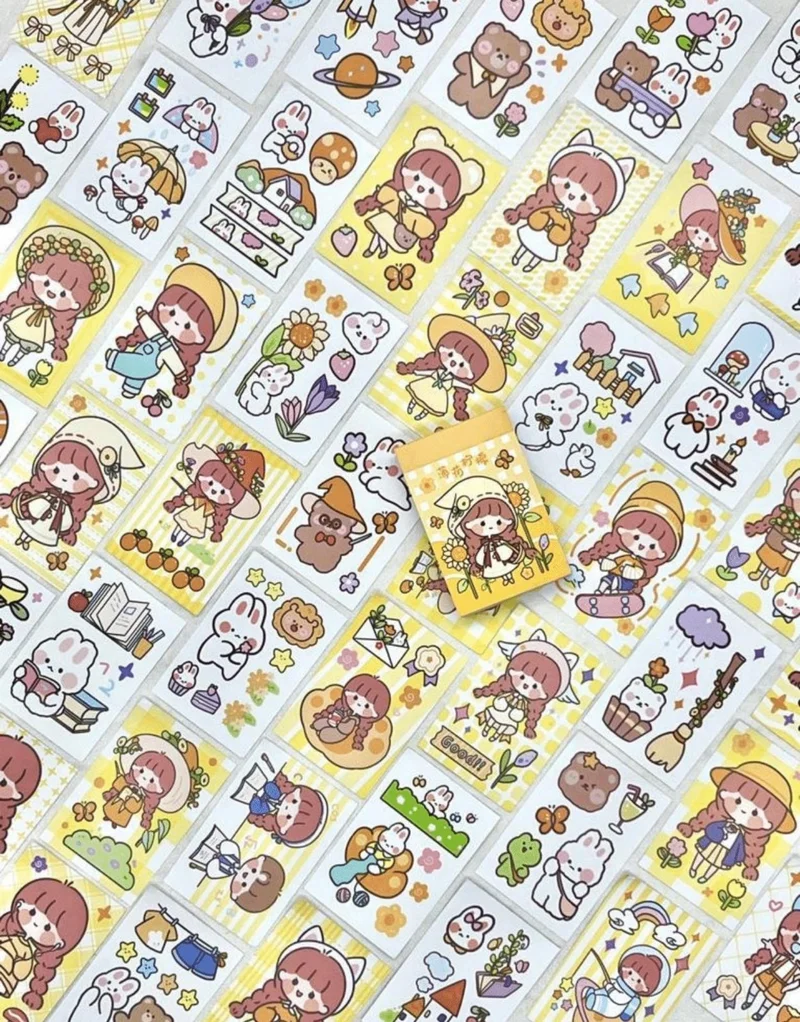كاغيت جيمي دوكان Paper Ship Shop Cute Girl in Yellow Hat 50 Sheets Mini Notebook Sticker Decal Bullet Journal Notebook Decoration