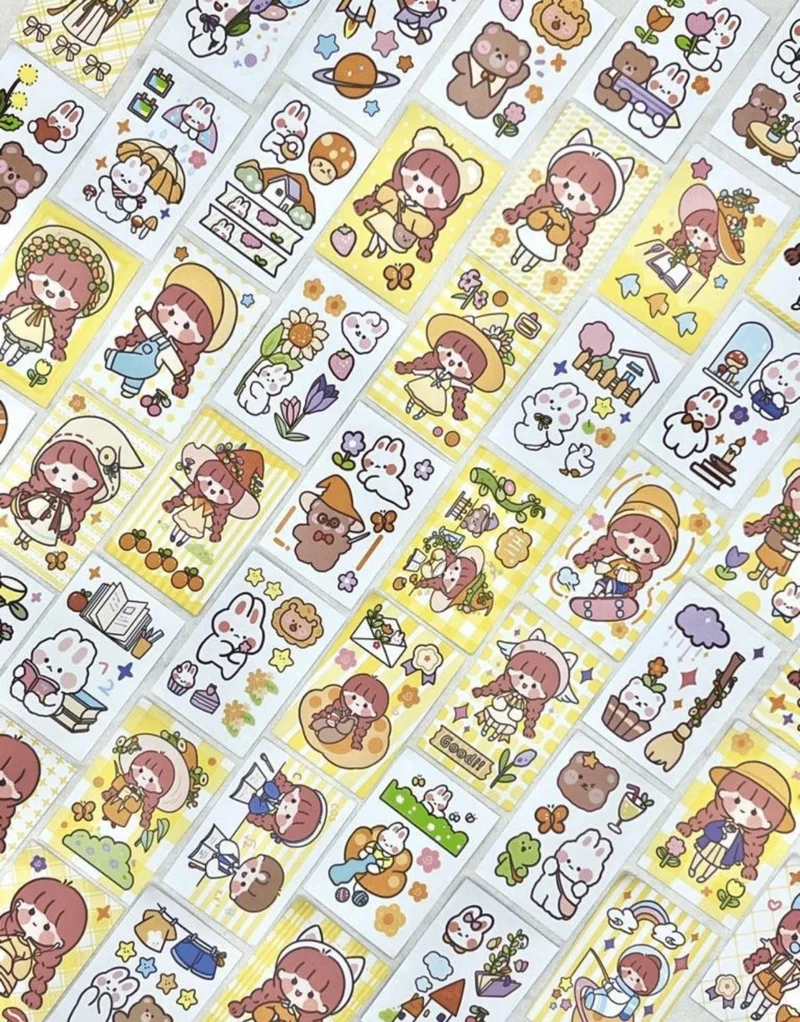 كاغيت جيمي دوكان Paper Ship Shop Cute Girl in Yellow Hat 50 Sheets Mini Notebook Sticker Decal Bullet Journal Notebook Decoration