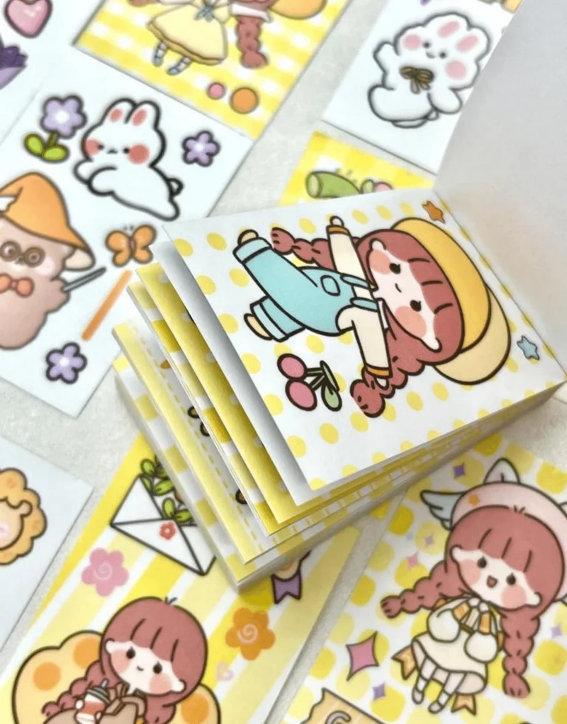 كاغيت جيمي دوكان Paper Ship Shop Cute Girl in Yellow Hat 50 Sheets Mini Notebook Sticker Decal Bullet Journal Notebook Decoration