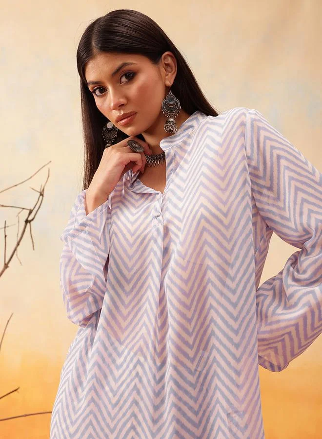 STREET 9 STREET 9 Purple Chevron Print Longline Shirt and Trousers Co-Ords
