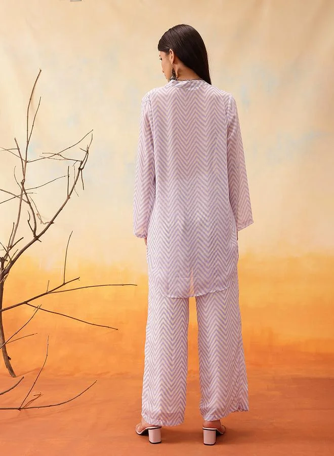 STREET 9 STREET 9 Purple Chevron Print Longline Shirt and Trousers Co-Ords