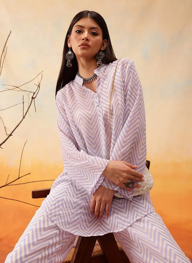 STREET 9 STREET 9 Purple Chevron Print Longline Shirt and Trousers Co-Ords