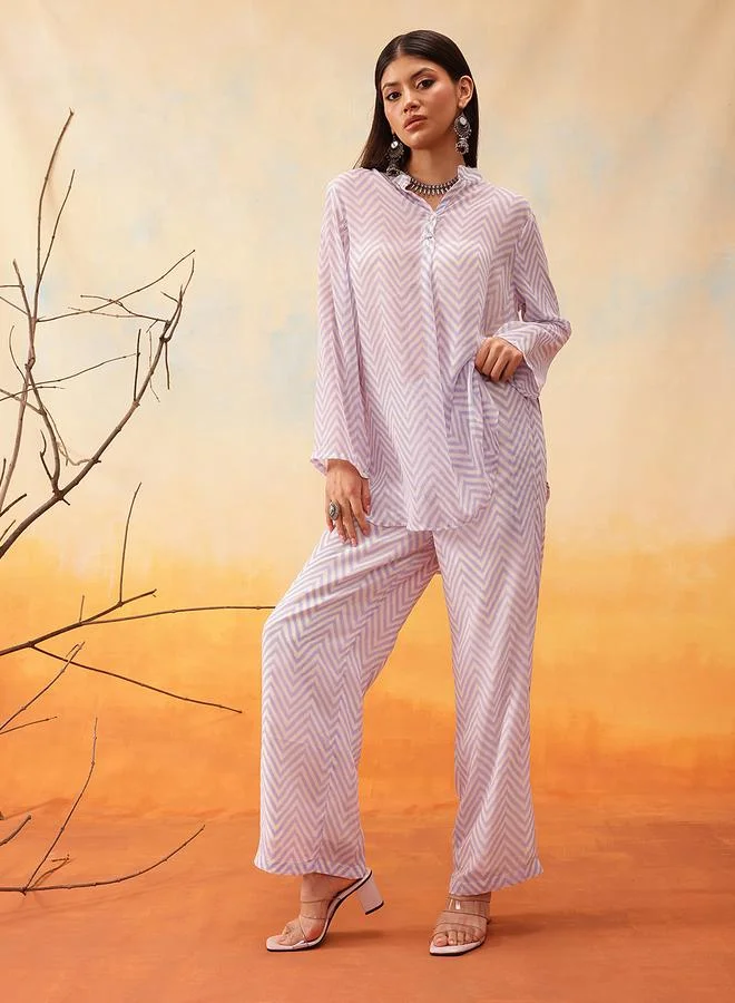 STREET 9 STREET 9 Purple Chevron Print Longline Shirt and Trousers Co-Ords