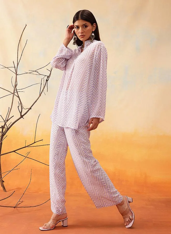 STREET 9 STREET 9 Purple Chevron Print Longline Shirt and Trousers Co-Ords
