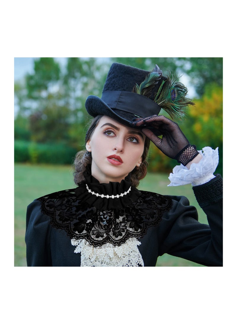 Zikra Detachable Black Lace Ruffle Collar Cape, Elizabethan Style Fake Floral Layered Neck Accessory for Women and Girls, Perfect for Evening Dresses (Set of 2) - Image 4