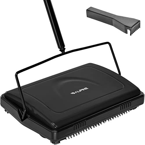 Alpine Industries Alpine Manual Carpet Sweeper Triple Brush – Cordless Non Electric Multi-Surface Floor Brush Hardwood Floor Cleaner Easy Sweeping for Carpeted Floors (Improved Black) - Image 1