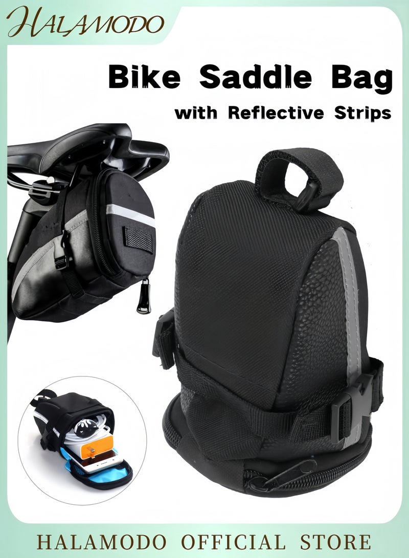 هالامودو حقيبة مقعد دراجة مقاومة للماء حقيبة مقعد دراجة مثلثة مع حزام لتثبيت زجاجة ماء حقيبة تخزين للدراجة مع جيب لأدوات الإصلاح للدراجات على الطرق والدراجات الجبلية - Image 1