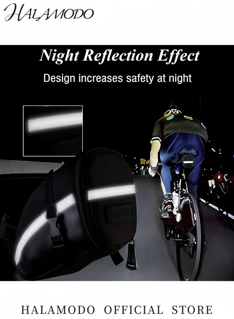 هالامودو حقيبة مقعد دراجة مقاومة للماء حقيبة مقعد دراجة مثلثة مع حزام لتثبيت زجاجة ماء حقيبة تخزين للدراجة مع جيب لأدوات الإصلاح للدراجات على الطرق والدراجات الجبلية - Image 3