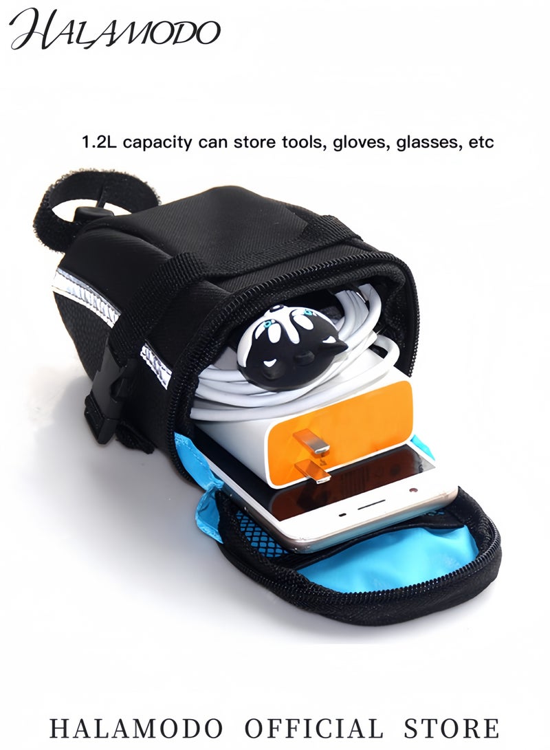 هالامودو حقيبة مقعد دراجة مقاومة للماء حقيبة مقعد دراجة مثلثة مع حزام لتثبيت زجاجة ماء حقيبة تخزين للدراجة مع جيب لأدوات الإصلاح للدراجات على الطرق والدراجات الجبلية - Image 4