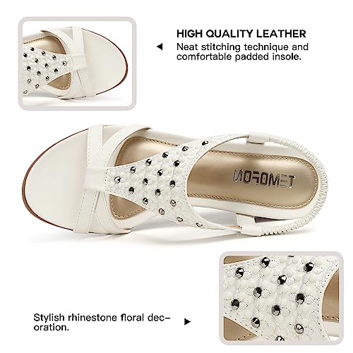 TEMOFON Sandals for Women Wedge Dressy: Summer Open Toe Dress Sandal Comfortable Casual Low Platform Beach Shoes White Size 7 - Image 5