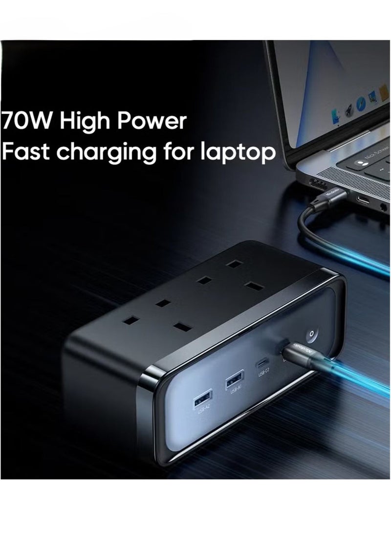 JAJEEK "Charger 4590 Power Strip – 6-in-1 GaN Charger with 70W Output & Lightning Protection" - Image 3