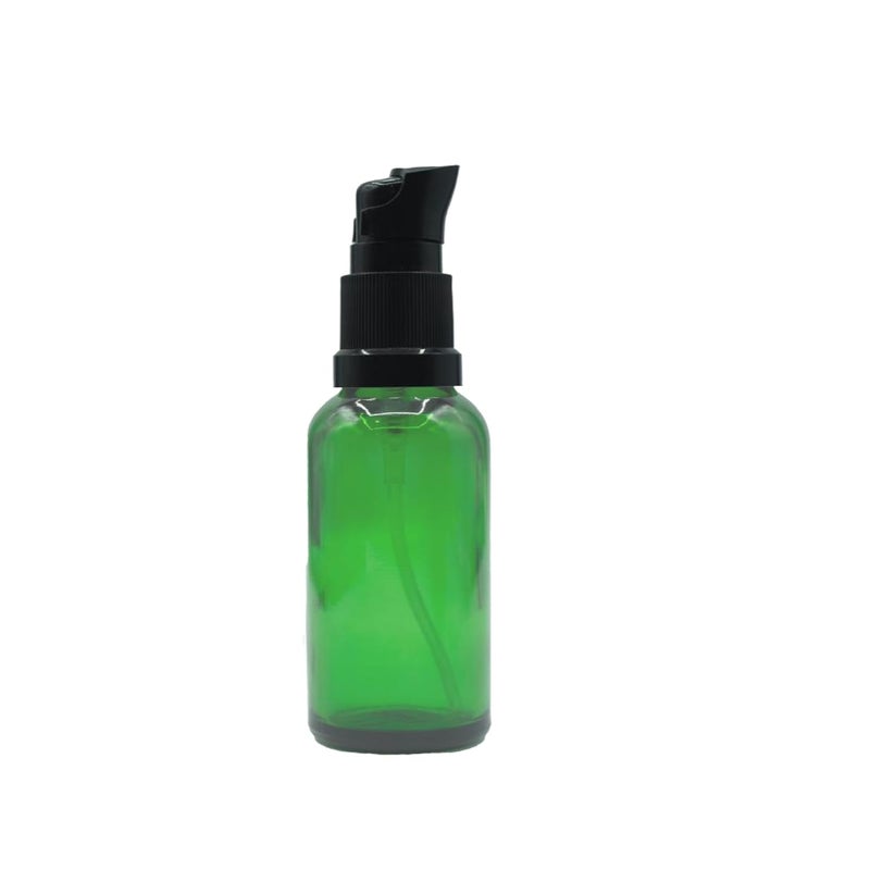 PHARCOS PHARCOS 30 ml Green Round Empty Glass Bottle With Black Lotion Pump And Cap For Essential Oils Diy Skin Care lotions and Cosmetics Bottle Pack Of 1 - Image 1