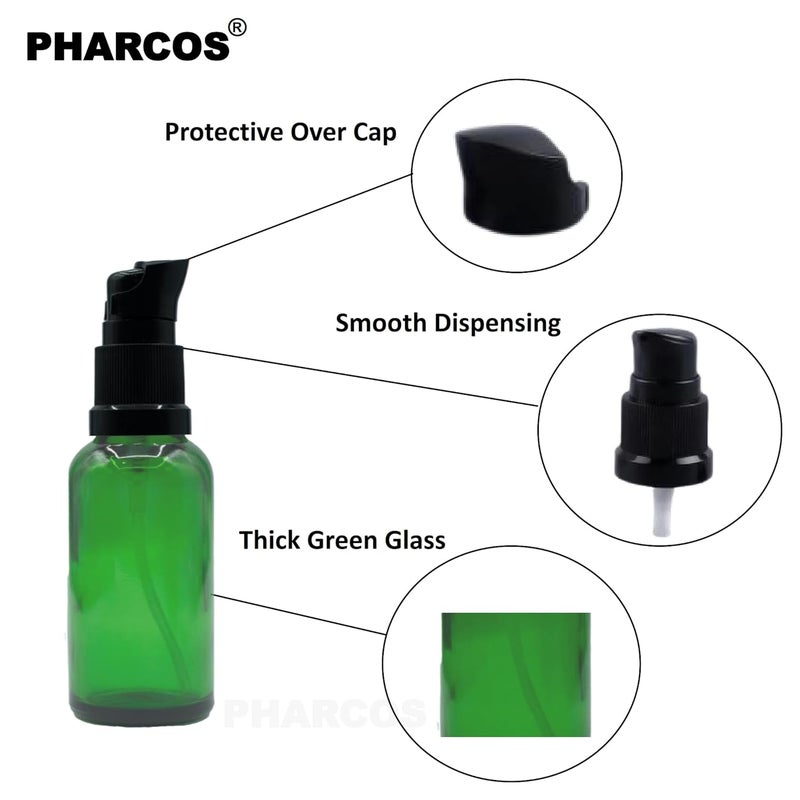 PHARCOS PHARCOS 30 ml Green Round Empty Glass Bottle With Black Lotion Pump And Cap For Essential Oils Diy Skin Care lotions and Cosmetics Bottle Pack Of 1 - Image 3