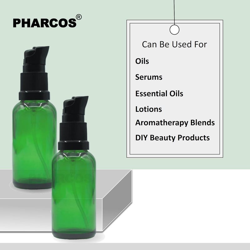 PHARCOS PHARCOS 30 ml Green Round Empty Glass Bottle With Black Lotion Pump And Cap For Essential Oils Diy Skin Care lotions and Cosmetics Bottle Pack Of 1 - Image 2