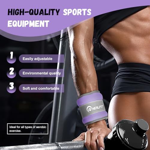 NEALFIT Ankle Weights for Men Women Kids, Leg Arm Wrist Weights with Adjustable Strap for Running, Gymnastics, Aerobics,Gym, Fitness (Purple, 3 lbs x 2 (6LB Pair)) - Image 4