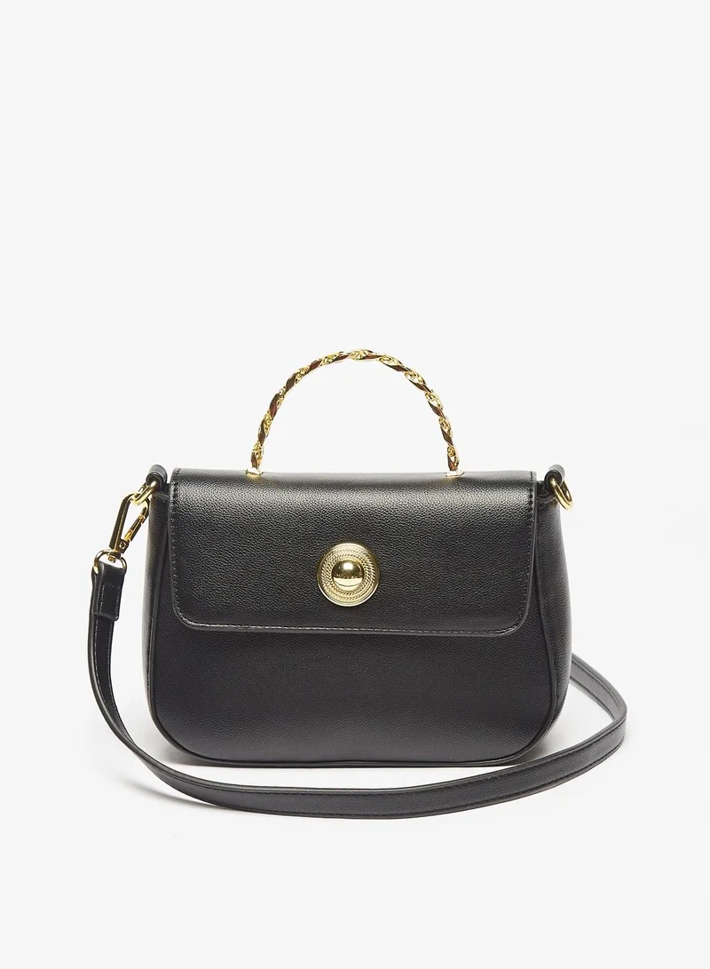 Flora Bella By Shoexpress Womens Solid Satchel Bag with Detachable Strap and Flap Closure