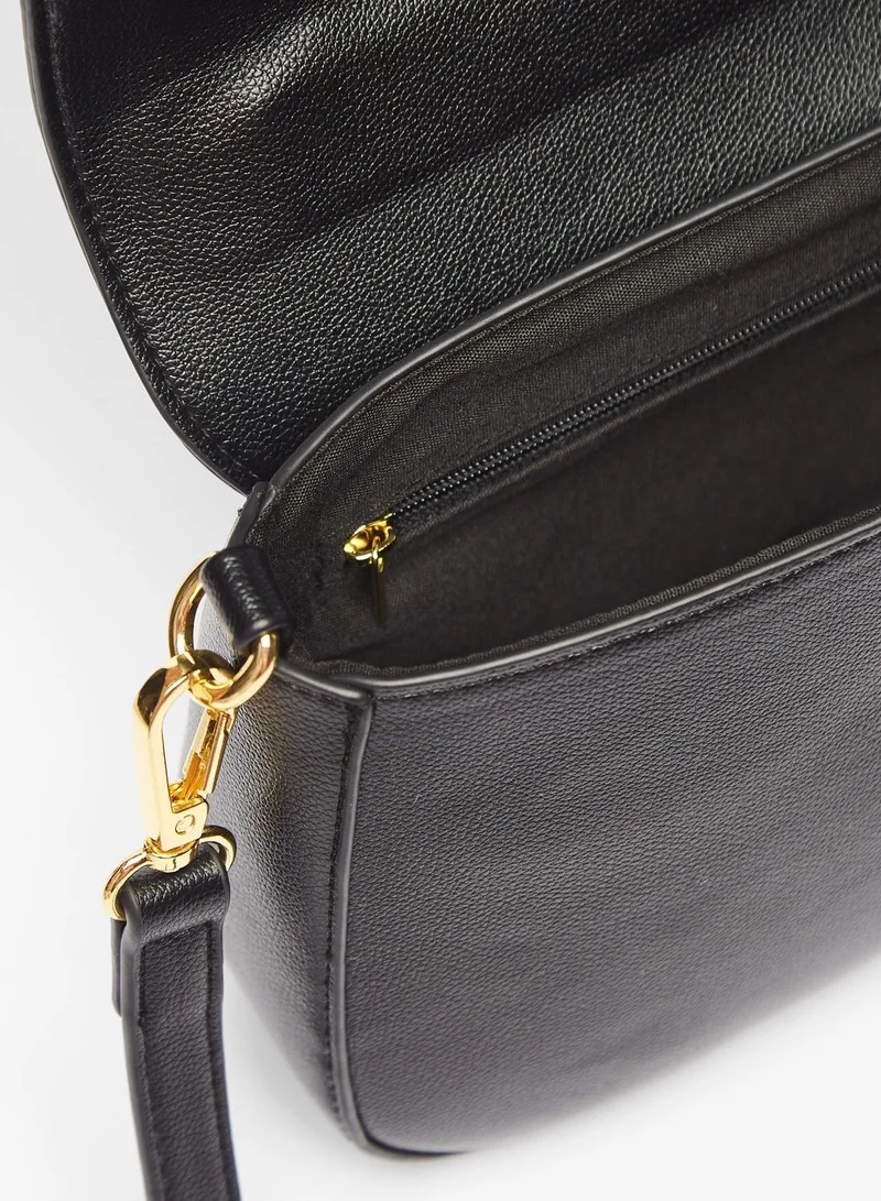 Flora Bella By Shoexpress Womens Solid Satchel Bag with Detachable Strap and Flap Closure