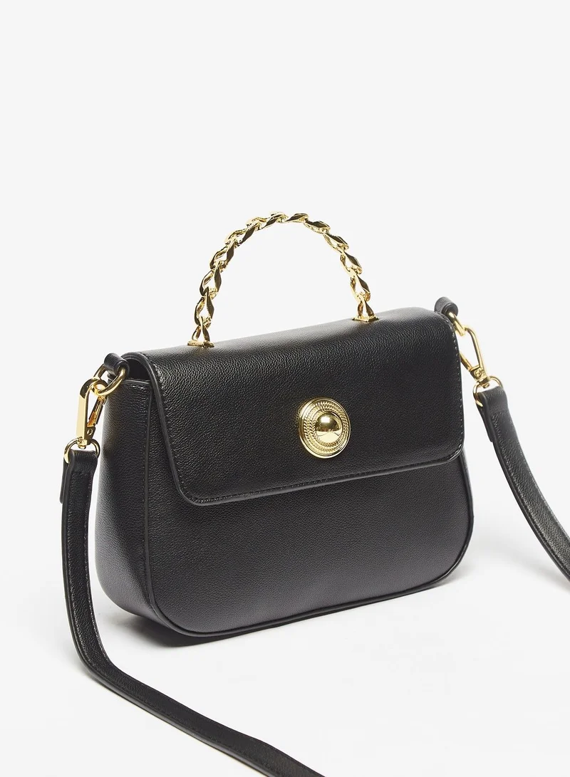 Flora Bella By Shoexpress Womens Solid Satchel Bag with Detachable Strap and Flap Closure