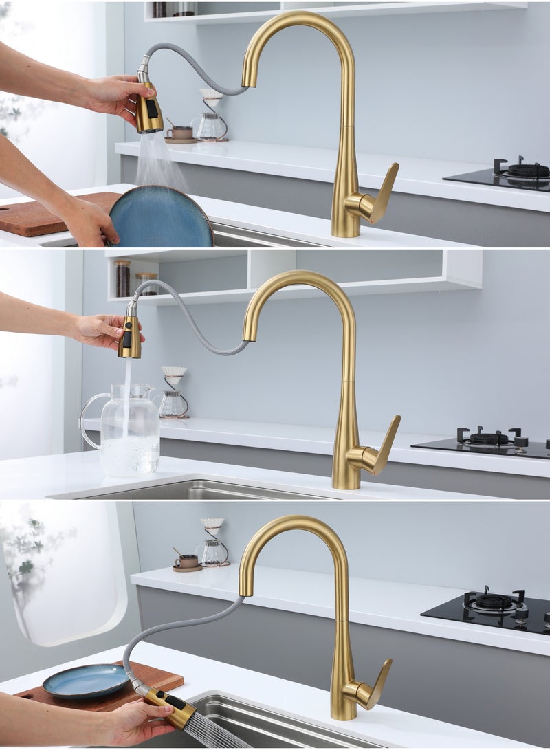 NANAO Kitchen Faucet, 304 Stainless Steel Pull Down Faucet for Kitchen Sink, PVD Gold - Image 4