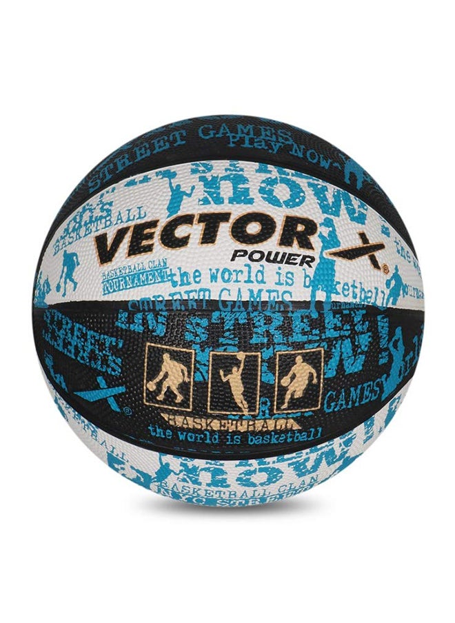 Power Basketball (Black/White/Blue, Size:5) | Rubber | Training| Indoor/Outdoor Court