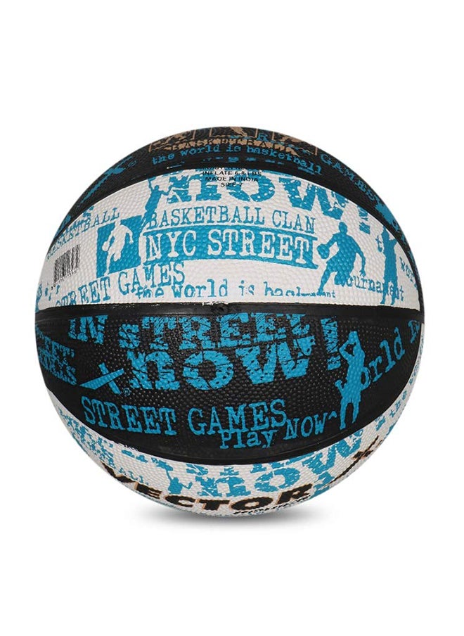 Power Basketball (Black/White/Blue, Size:5) | Rubber | Training| Indoor/Outdoor Court