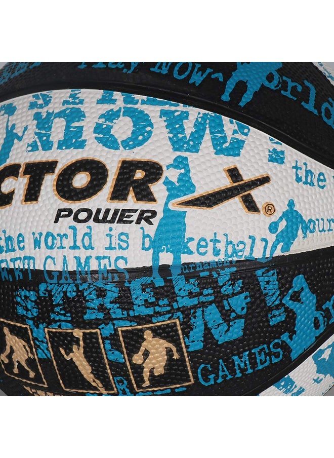 Power Basketball (Black/White/Blue, Size:5) | Rubber | Training| Indoor/Outdoor Court