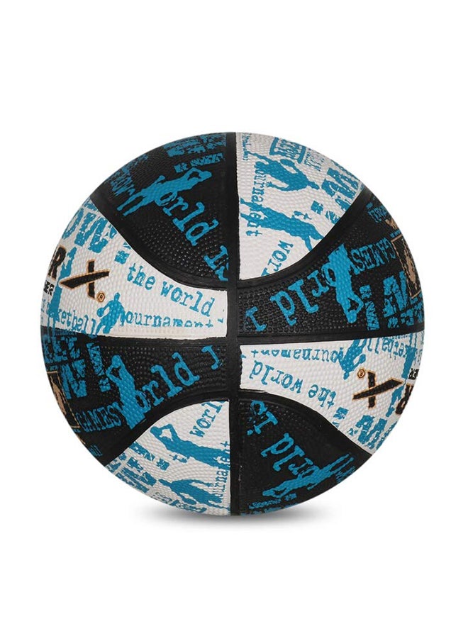 Power Basketball (Black/White/Blue, Size:5) | Rubber | Training| Indoor/Outdoor Court
