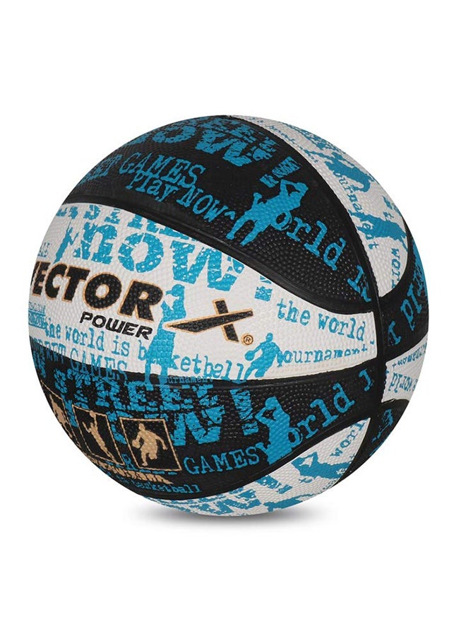 Power Basketball (Black/White/Blue, Size:5) | Rubber | Training| Indoor/Outdoor Court