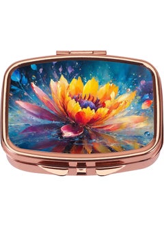 Dynippy Dynippy Pill Case Pill Box with Mirror Retro Pocket 2 Compartment Medicine Case Vitamin Pill Organizer for Pocket Purse and Travel (Rose Gold - Colorful Flower) 