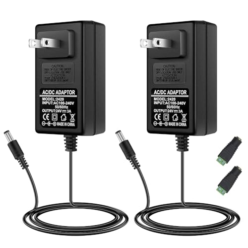 FLETERGIB 24V Power Supply, DC 24 Volt 2A 48W LED Lights Power Supply Adapter, 100-240V AC to 24V DC Transformer for LED Strip Lights, Wall Plug Power Supply with 5.5/2.1mm Jack Converter (2 Pack) - Image 1