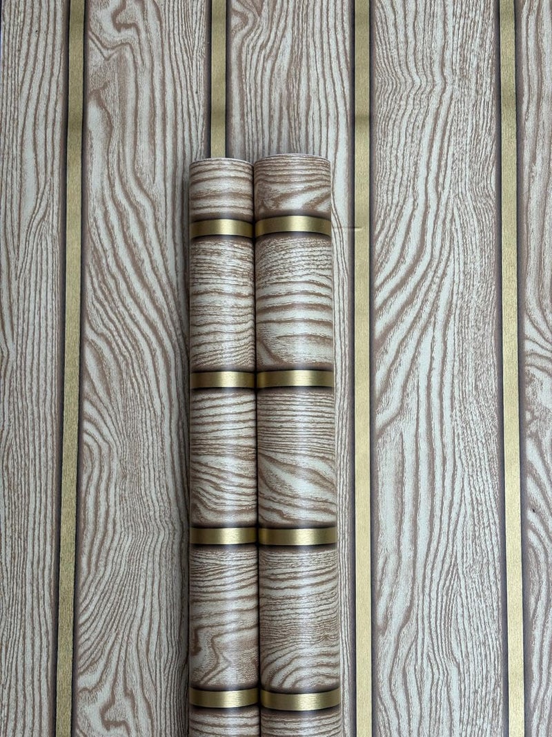 ELTON Wooden Golden Stripe Wallpaper, Self-Adhesive, Waterproof, Grey Wood Pattern with Gold Lines, Wall Decal for Home Decor (Grey Wood, 50 Sq Feet) - Image 3