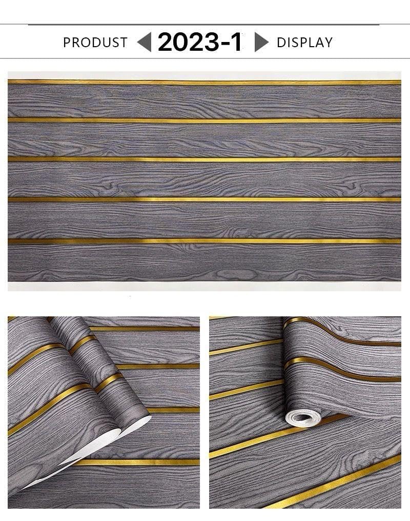 ELTON Wooden Golden Stripe Wallpaper, Self-Adhesive, Waterproof, Grey Wood Pattern with Gold Lines, Wall Decal for Home Decor (Grey Wood, 50 Sq Feet) - Image 4