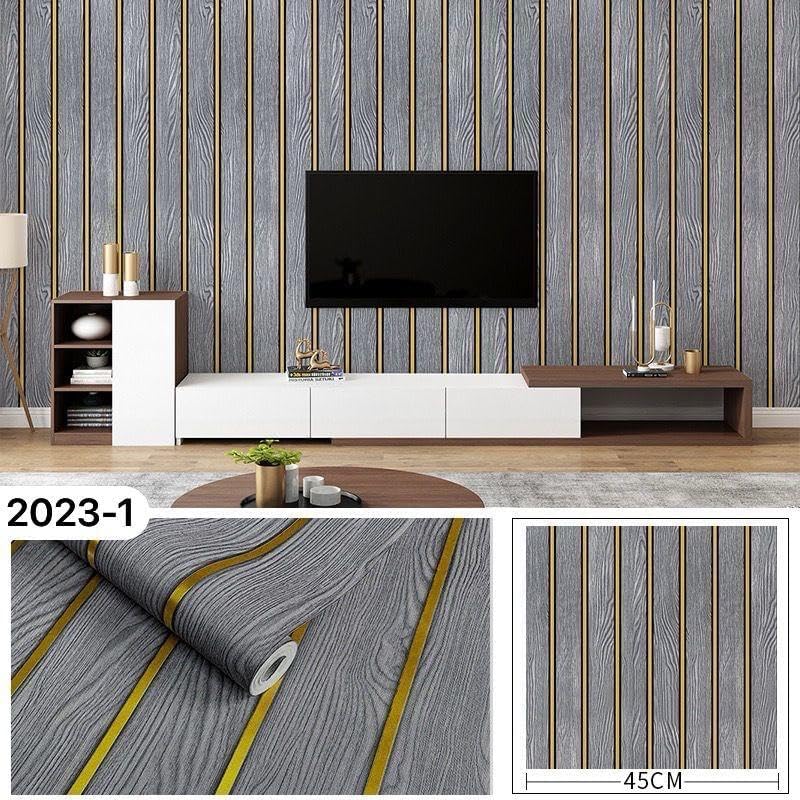 ELTON Wooden Golden Stripe Wallpaper, Self-Adhesive, Waterproof, Grey Wood Pattern with Gold Lines, Wall Decal for Home Decor (Grey Wood, 50 Sq Feet) - Image 5