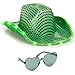 Funcredible Green LED Cowboy Hat Heart Glasses Cowboy Hats for Women and Men for Festivals Concerts Light Up Sequins Cowgirl Costume Accessory Set for Adults - Image 2