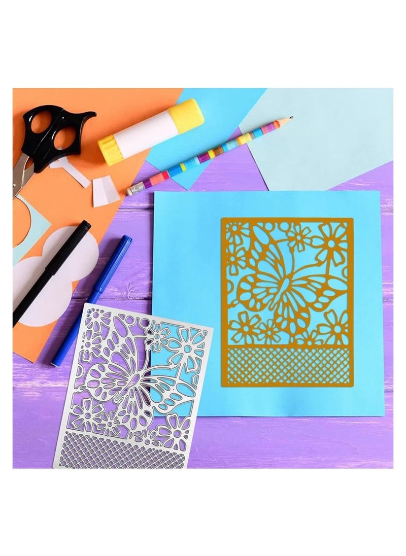 KASTWAVE - Butterfly Flower Cutting Dies for Card Making, Hollow Frame Background Cutting Dies Rectangular, Embossing Stencils for DIY Scrapbook Album Decorative, Card Making, 2 Pcs - Image 1